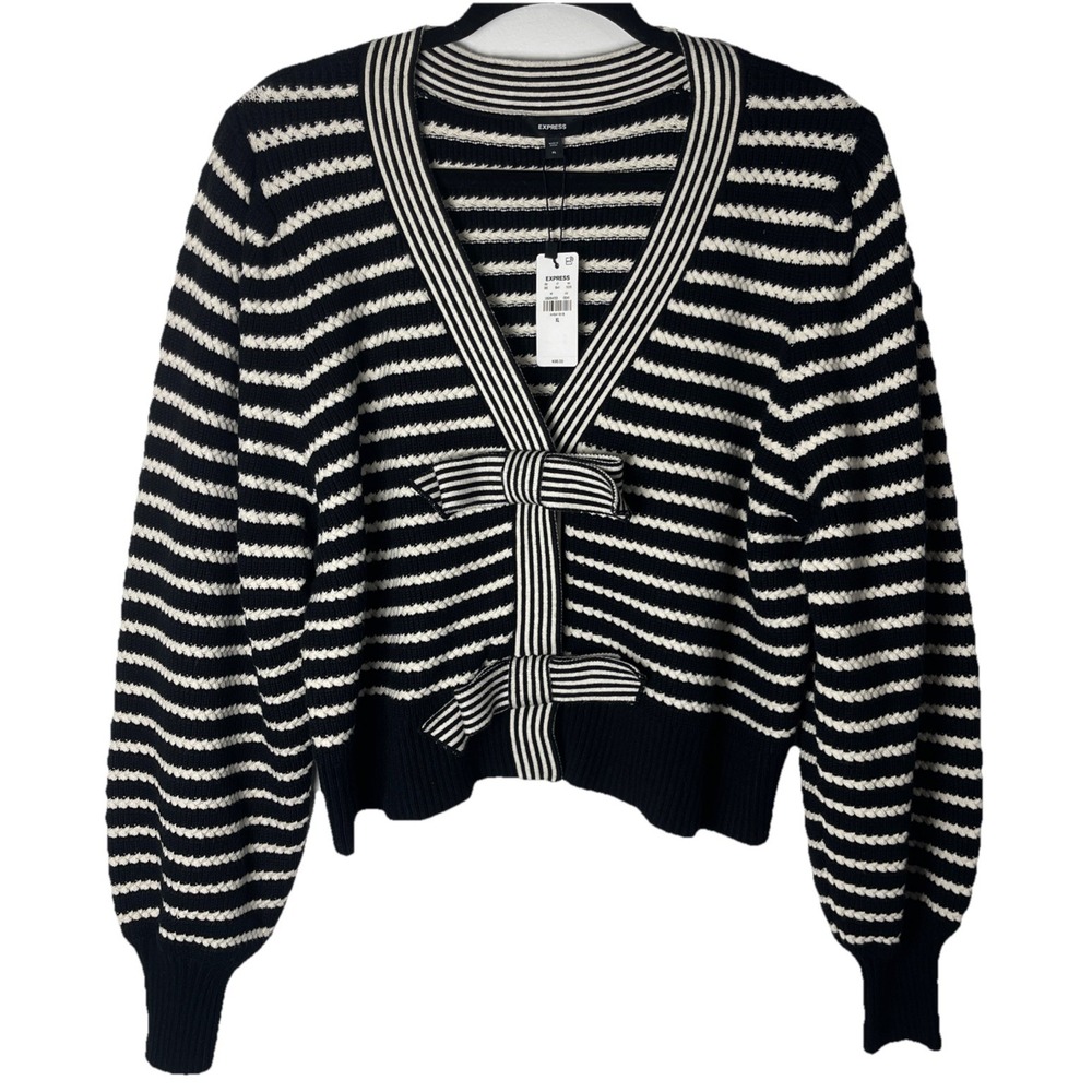 EXPRESS Striped V-Neck Bow Cardigan - Size XL NWT